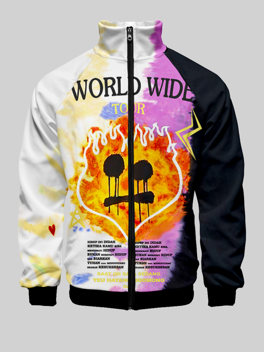 

LW Men Letter Print Color Block Jacket, White