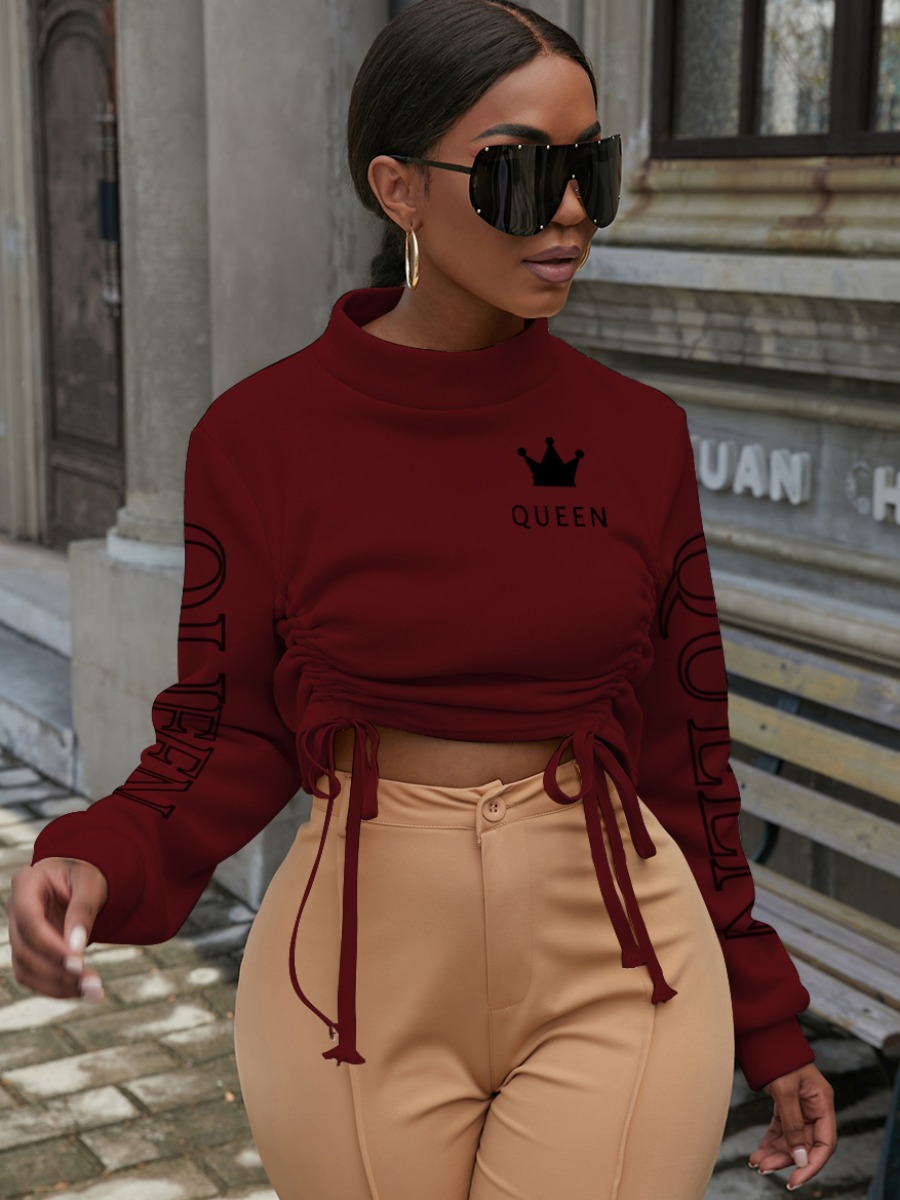 

LW King Print Drawstring Sweatshirt, Wine red