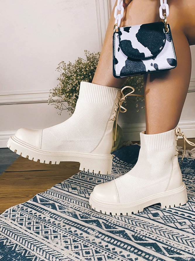 

LW Bandage Design Basic Patchwork Daily Booties, Beige