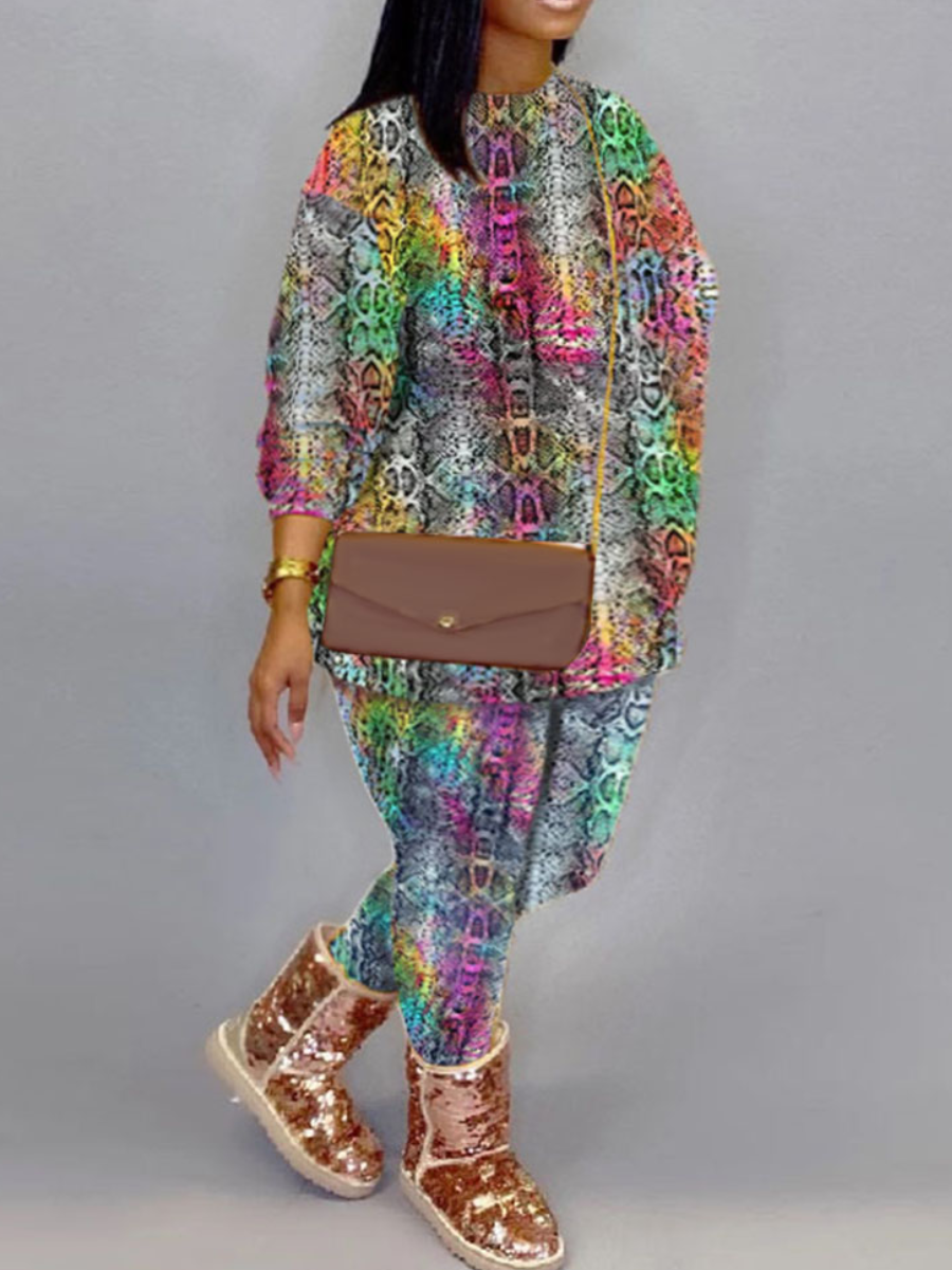

LW Plus Size Snakeskin Print Tracksuit Set, Multi
