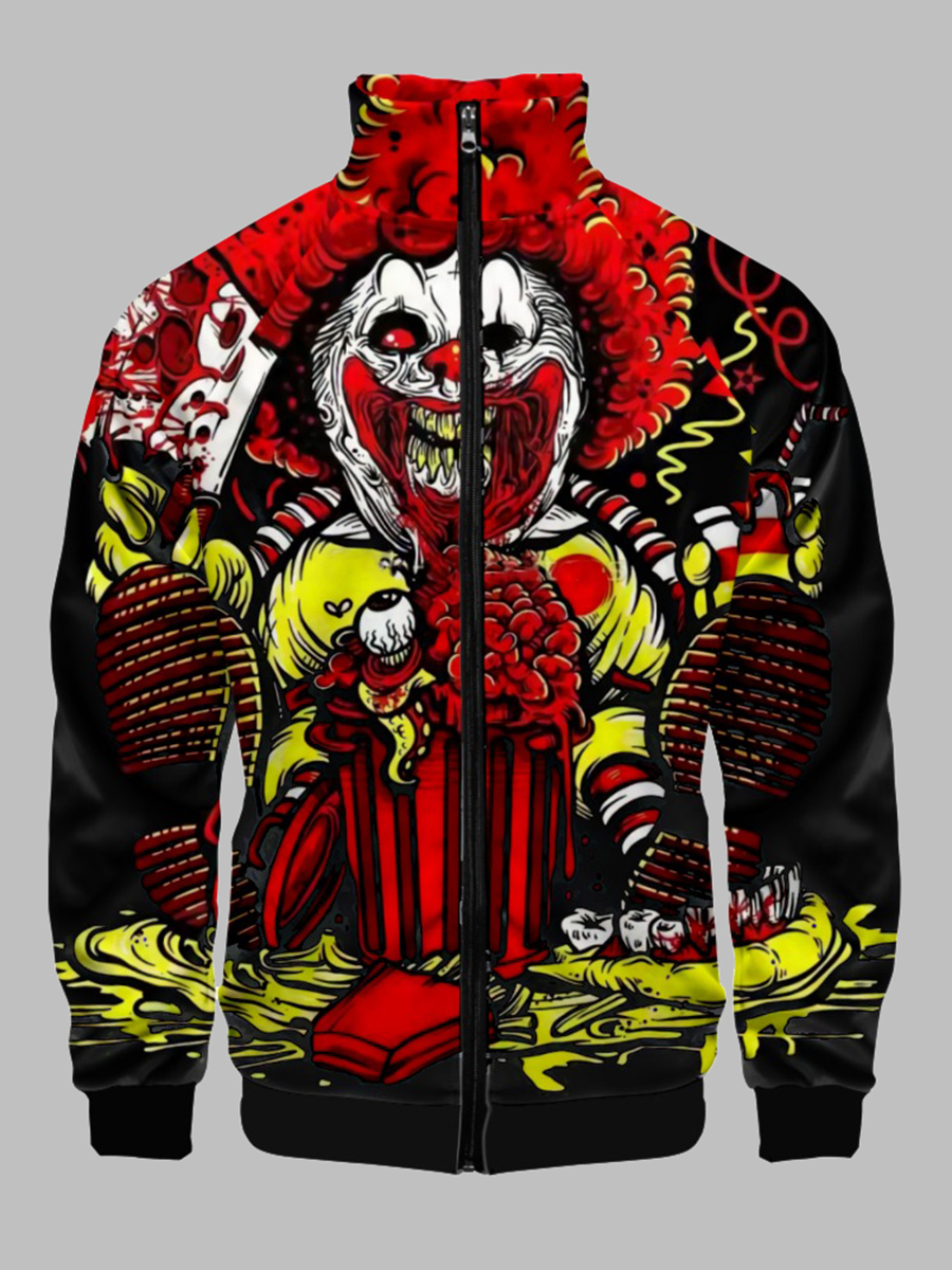 

LW Men Cartoon Print Zipper Design Jacket, Black