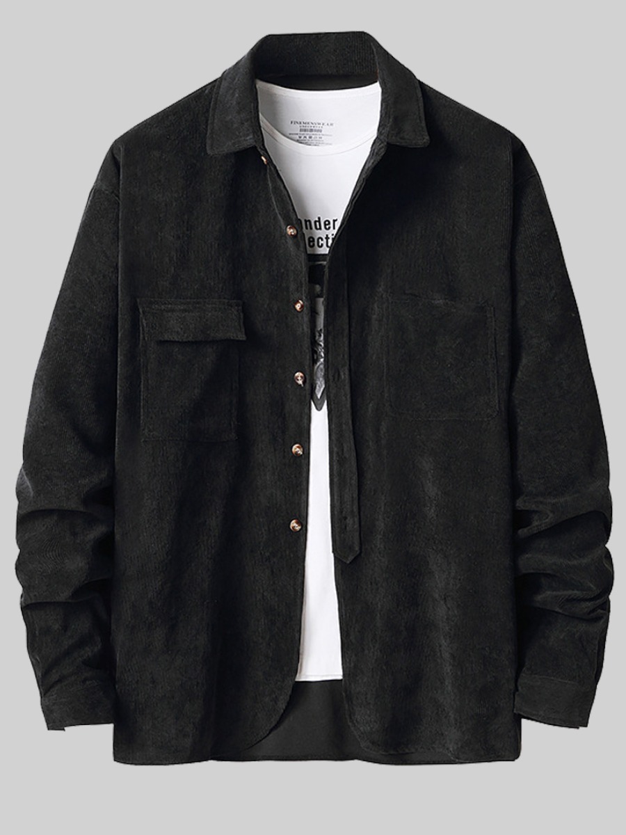 

LW COTTON Men Pocket Design Snap Button Jacket, Black