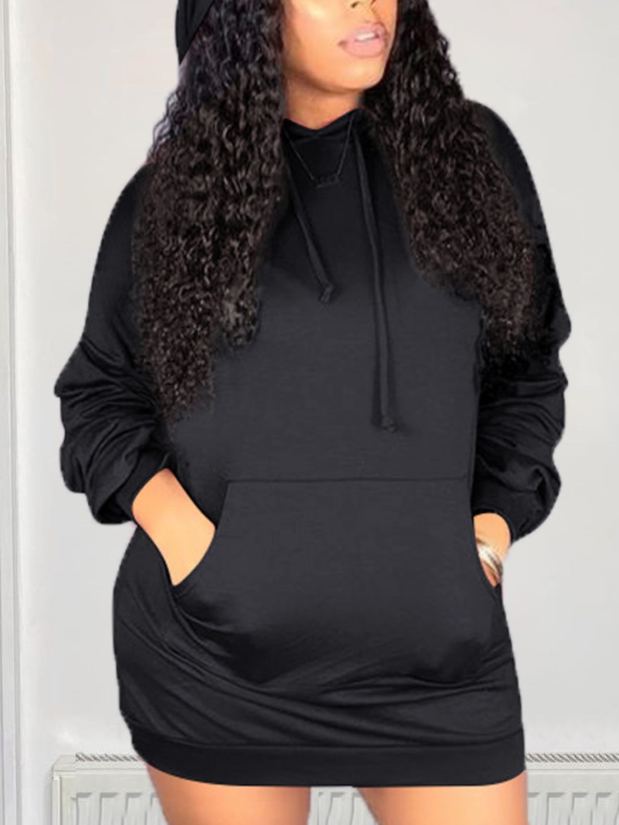 

LW BASICS Sweat Kangaroo Pocket Solid Dress, Black
