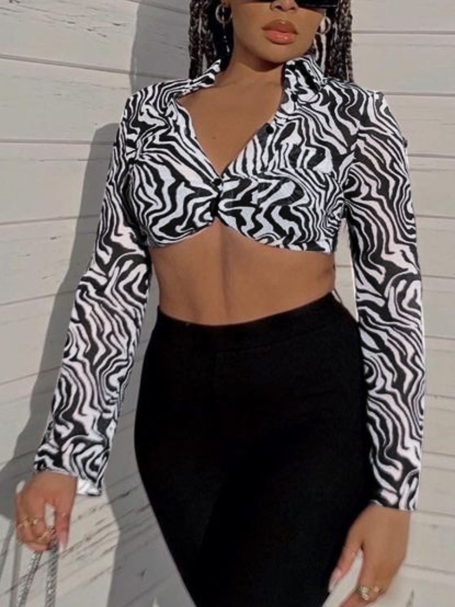 

LW Animal Print Crop Top Blouse, Black