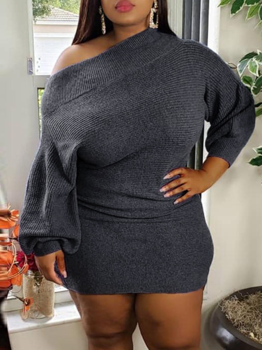 LW Plus Size Bat Sleeve Bodycon Sweater Dress, Dark grey