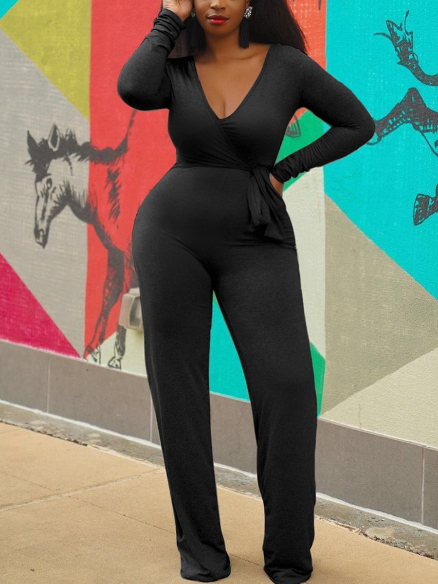

LW Plus Size Bandage Design Basic Skinny Jumpsuit, Black