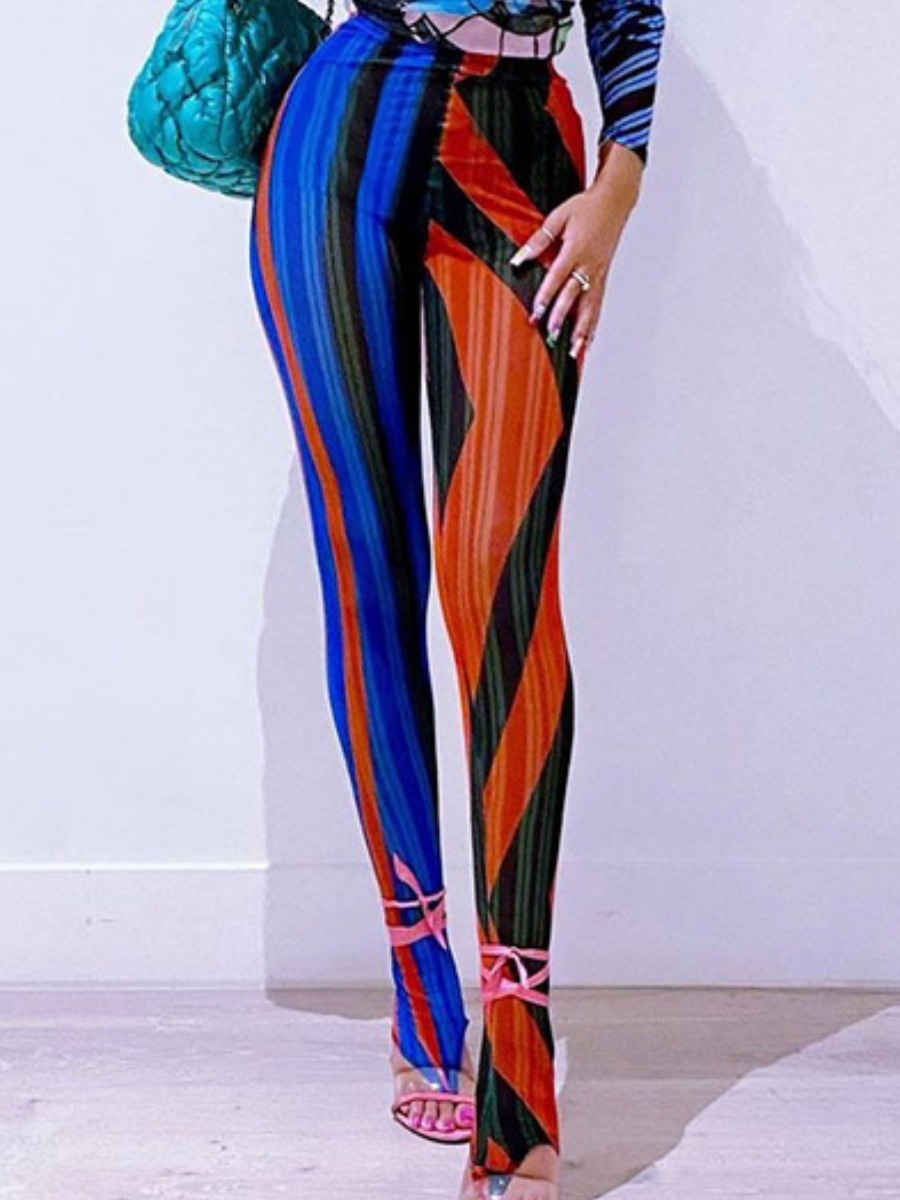 

LW Colorful Striped Skinny Leggings, Orange