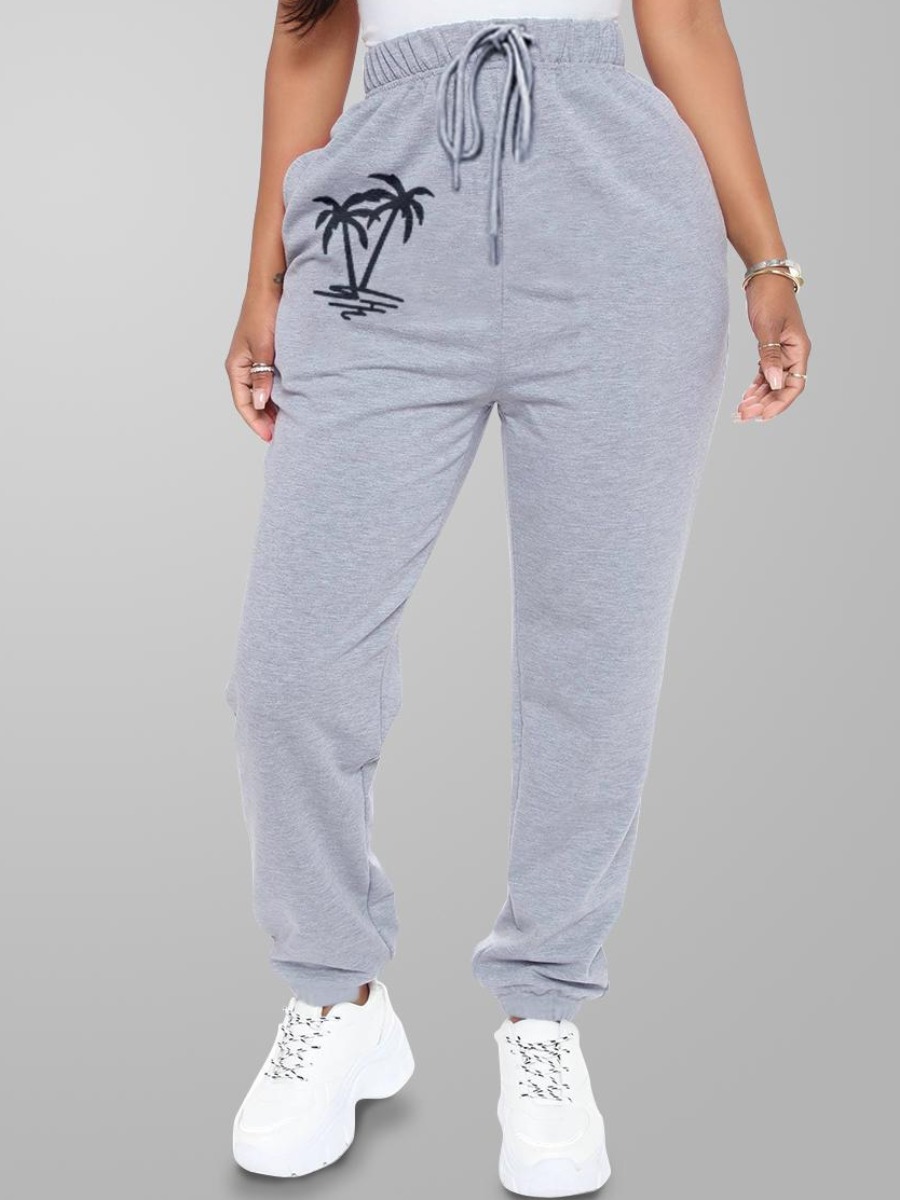 

LW Floral Pattern Drawstring Sweatpants, Grey