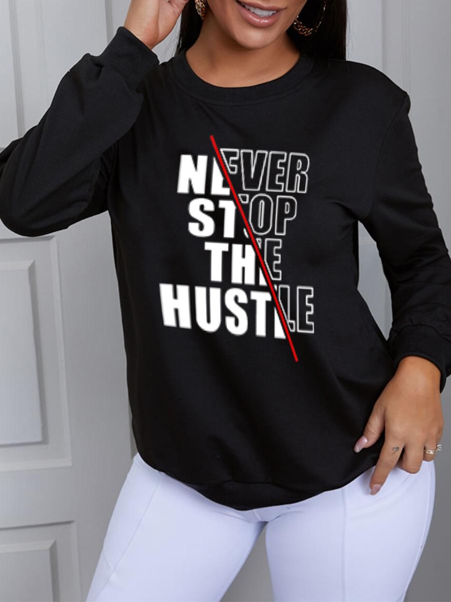

LW BASICS Round Neck Letter Print Sweatshirt, Black