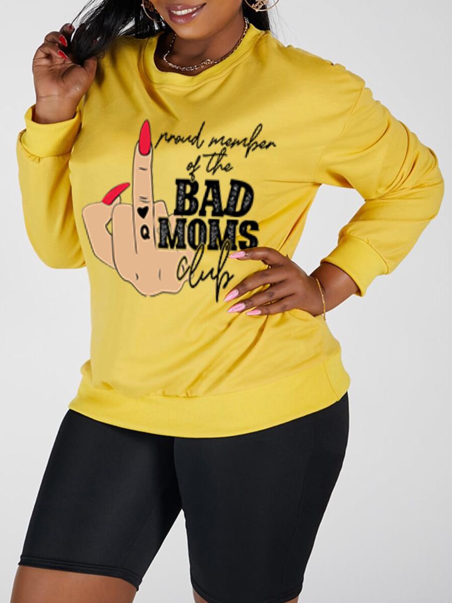 

LW Letter Print Loose Sweatshirts, Yellow