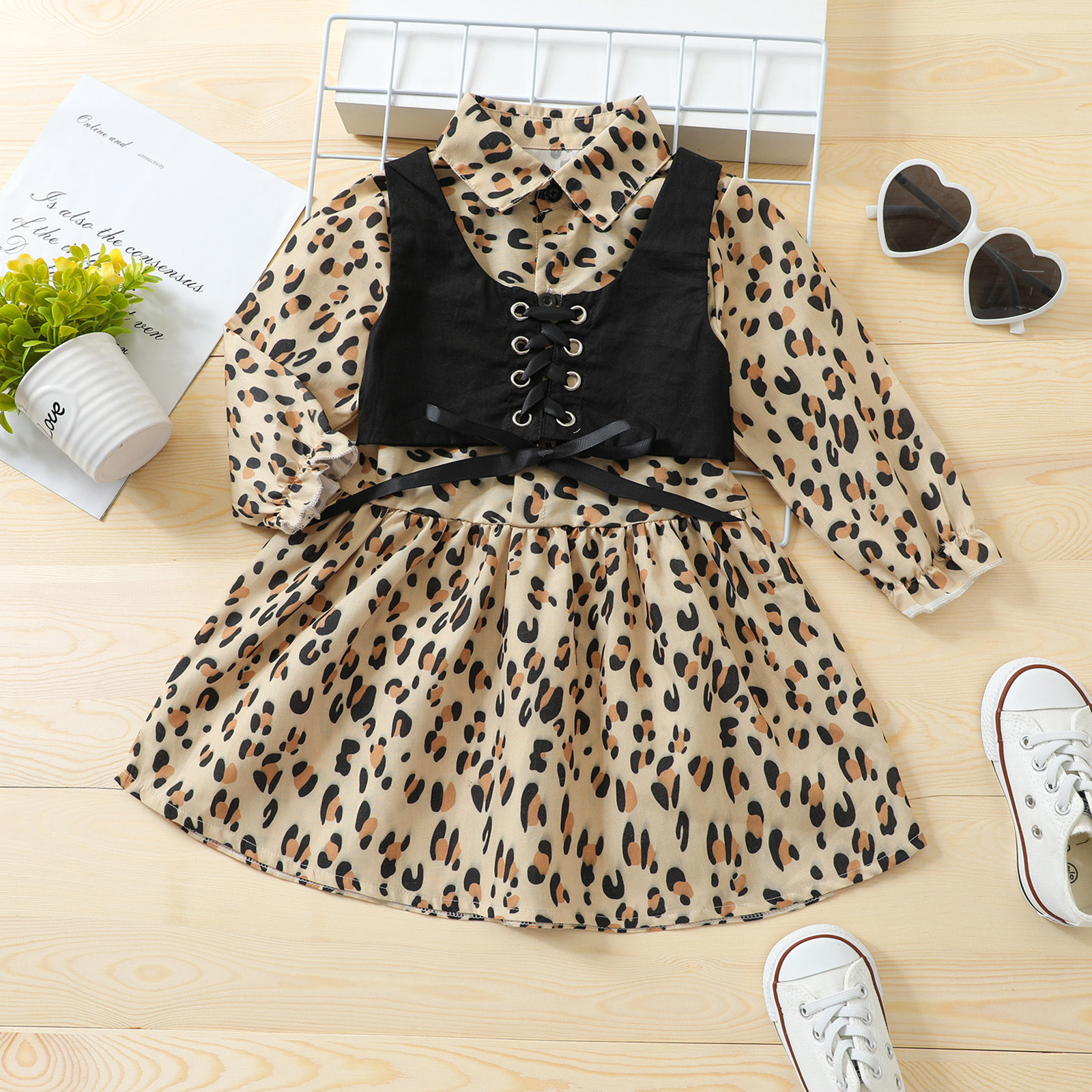 

LW Girl Leopard Print Bandage Design Dress, Khaki