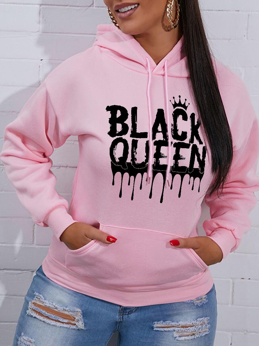 

LW Letter Print Kangaroo Pocket Hoodie, Pink