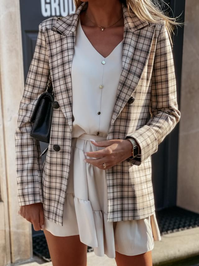 

LW Plaid Button Design Blazer, Khaki