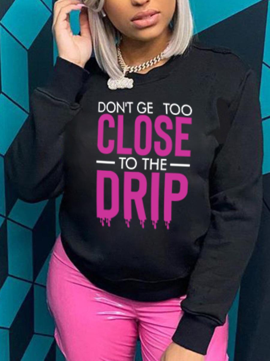 

LW Round Neck Letter Print Sweatshirt, Black