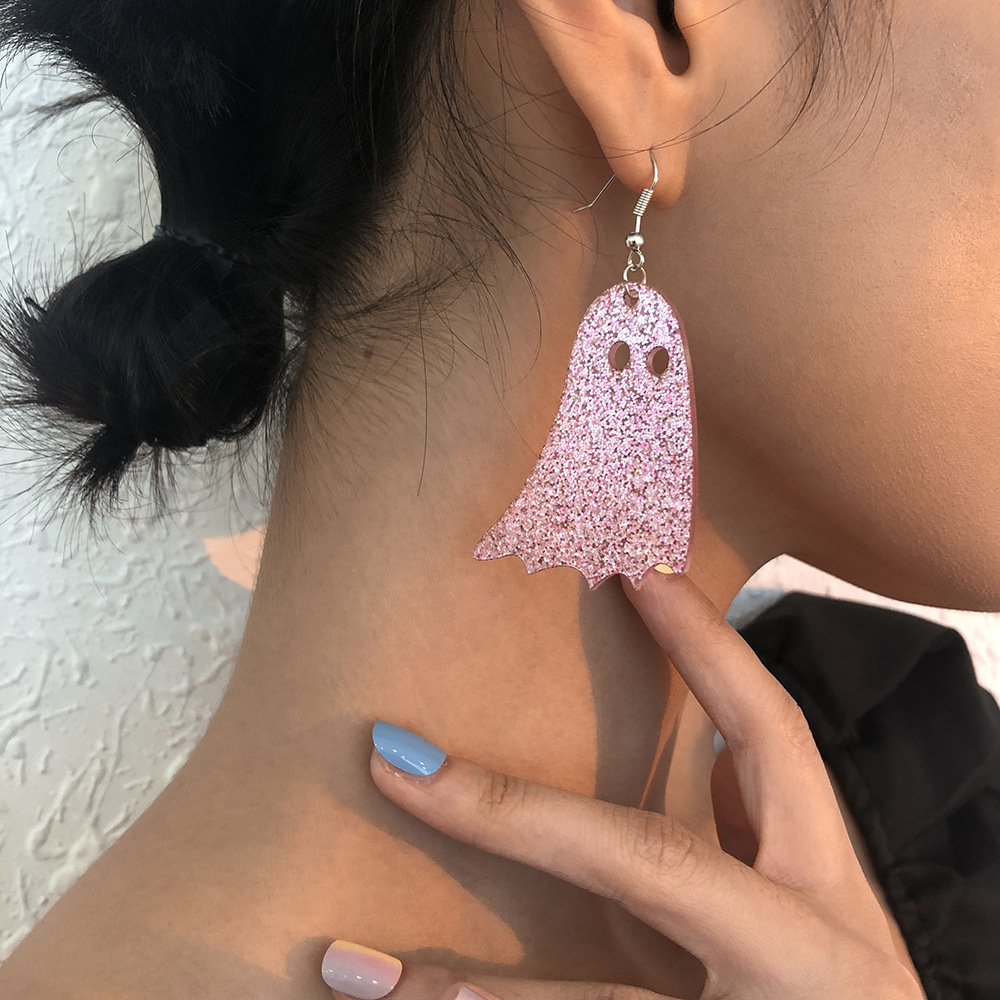 

LW Sequined Ghost Design Earring, Pink