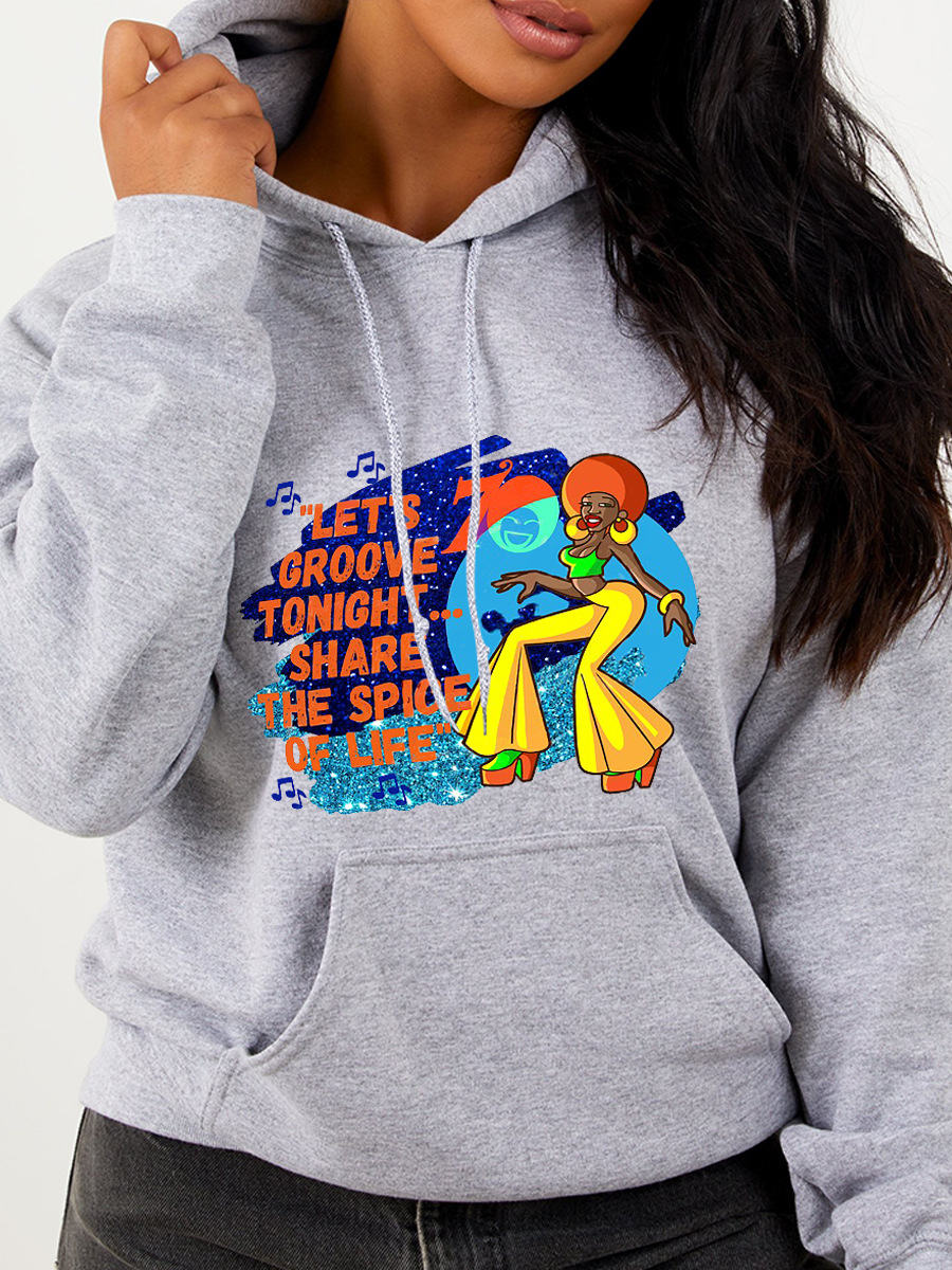 

LW Plus Size Cartoon Print Pocket Design Hoodie, Grey
