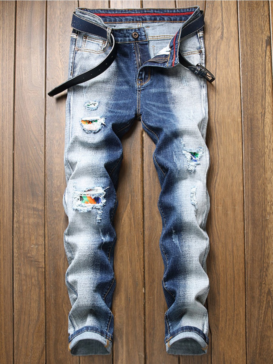 

LW Men Ripped Distressed Design Jeans, Blue