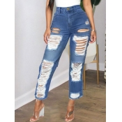 LW Stretch Ripped Raw Edge Jeans