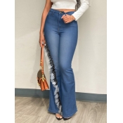 LW Casual Stretch Denim Ruffle Design Flared Jeans