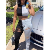 LW Leisure Hollow-out Patchwork Black Two Piece Pa