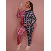 LW Plaid Print Patchwork Pants Set