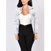 LW Turndown Collar Ripped Denim Jacket