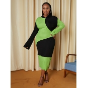 LW Plus Size Round Neck Color-lump Bodycon Dress