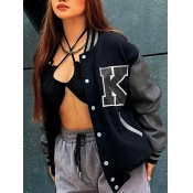 LW Letter Print Striped Patchwork Jacket