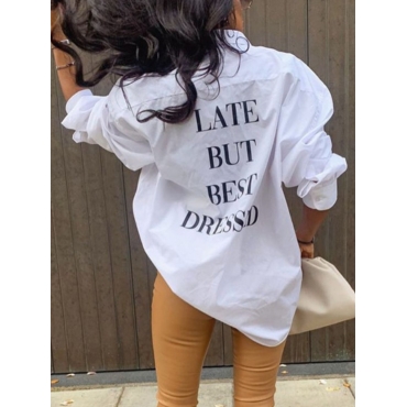 

LW Plus Size Letter Print Loose Blouse, White