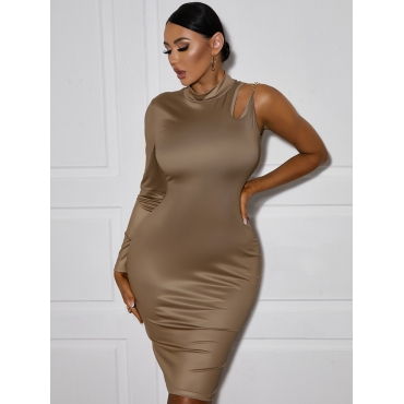 

LW SXY Chain Decoration Hollow-out Bodycon Dress, Clay