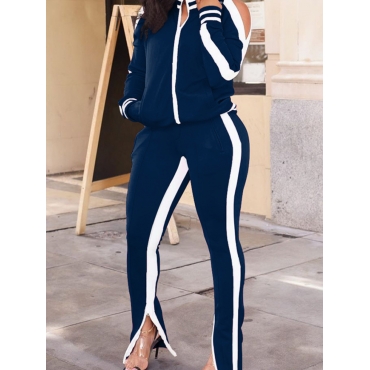 

LW Casual Patchwork Blackish Deep Blue Two-piece Pants Set
