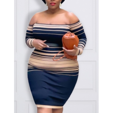 

LW Plus Size Off The Shoulder Striped Bodycon Dress (With Belt), Multi