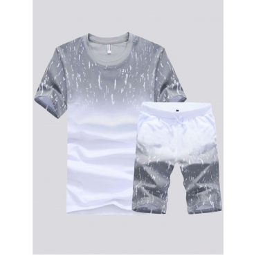 

LW Men Casual Gradient Print Shorts Set, Grey