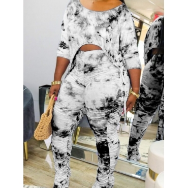 

LW Casual Tie Dye Asymmetrical Black Two Piece Pants Set