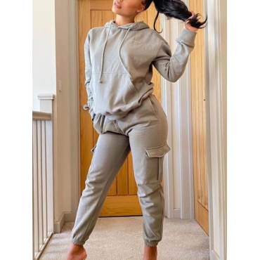 

LW Hooded Collar Multi Pocket Tracksuit Set, Grey
