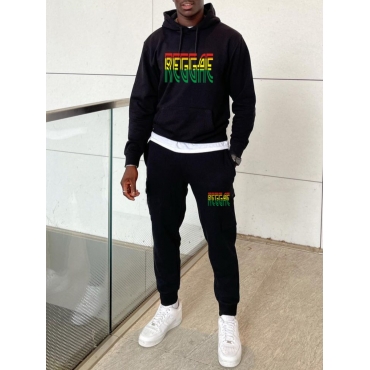 

LW Men Letter Print Pocket Design Tracksuit Set, Black
