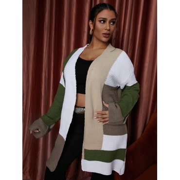 

LW Color-lump Patchwork Cardigan, Army green