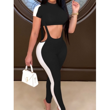 

LW SXY Patchwork Black Two-piece Pants Set