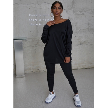 

LW EDGE Off The Shoulder Loose Pants Set, Black