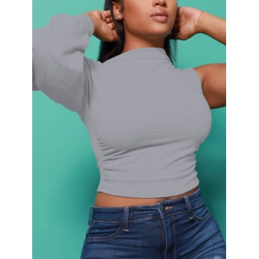

LW One Sleeve Basic Skinny T-shirt, Grey