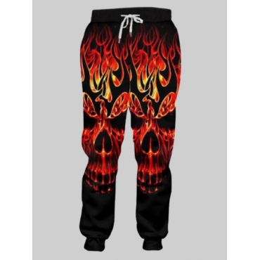 

LW Men Skull Print Drawstring Pants, Red