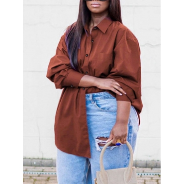 

LW Plus Size Dropped Shoulder Loose Blouse, Brown