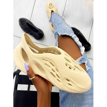 

LW Hollow-out Design Solid Flats, Cream-colored
