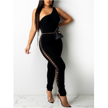

LW One Shoulder Hollow-out Skinny Jumpsuit (Without Chain), Black