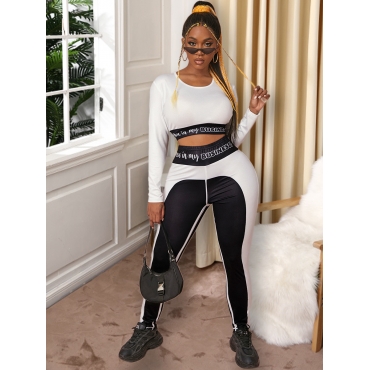 

LW Letter Print Crop Top Pants Set, White