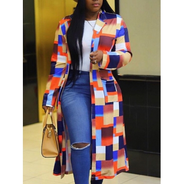 

LW Casual Plaid Multicolor Trench Coat, Multi