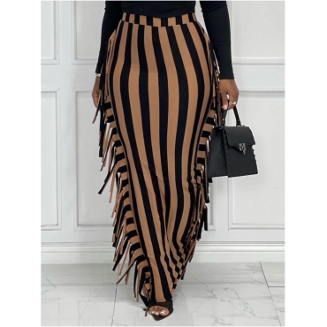 

LW Striped Tassel Design Skirt, Brown