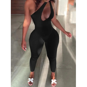 

LW One Shoulder Hollow-out Jumpsuit, Black