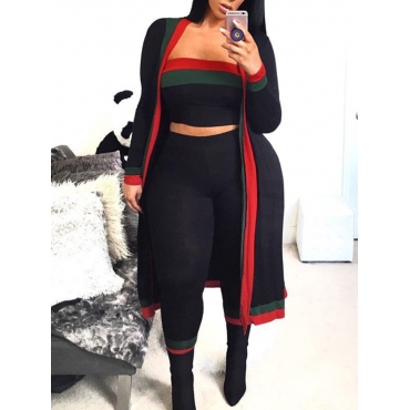 

LW Plus Size Patchwork Three-piece Pants Set, Black