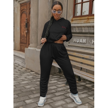 

LW Plus Size Sportswear Zipper Design Patchwork Black Two-piece Pants Set